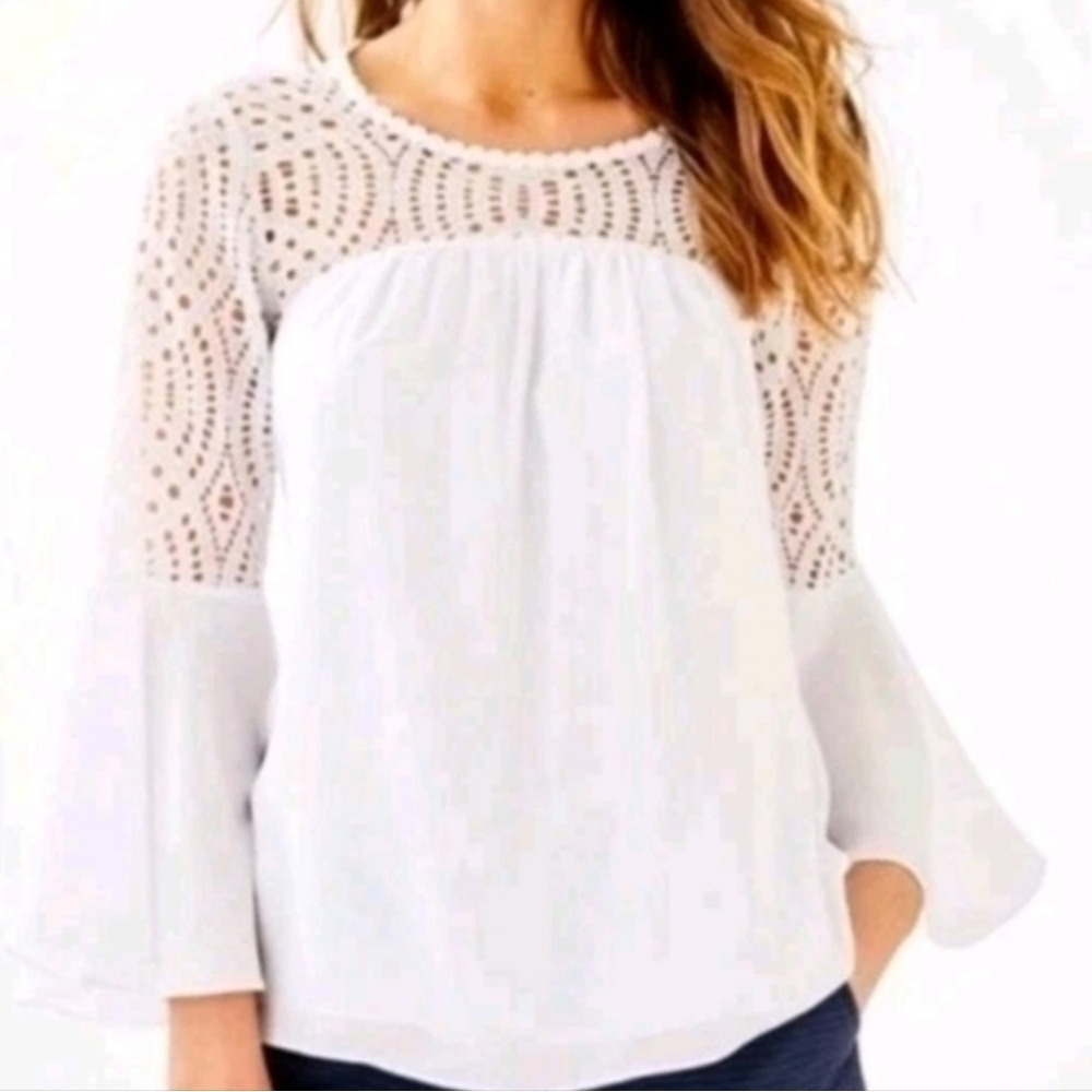 Lilly Pulitzer Blouse Women's Sz 0  Bell Sleeves Fairy Core Soft Girl Clean Girl